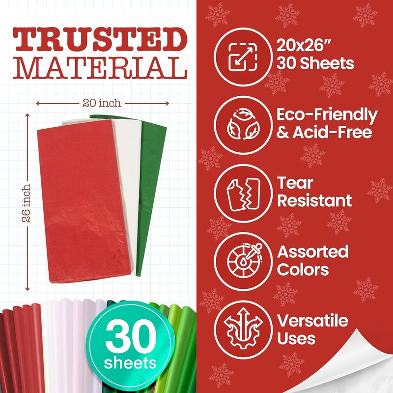 Ocean Tides Premium 30 Sheets (20x26 Inches) Valentine’s Wrapping Paper – Gift Wrapping Tissue Paper Bulk for Romantic Gifts & Birthdays – Colored Tissue Papers for Gift Bags, Red, White, Green - Image 3